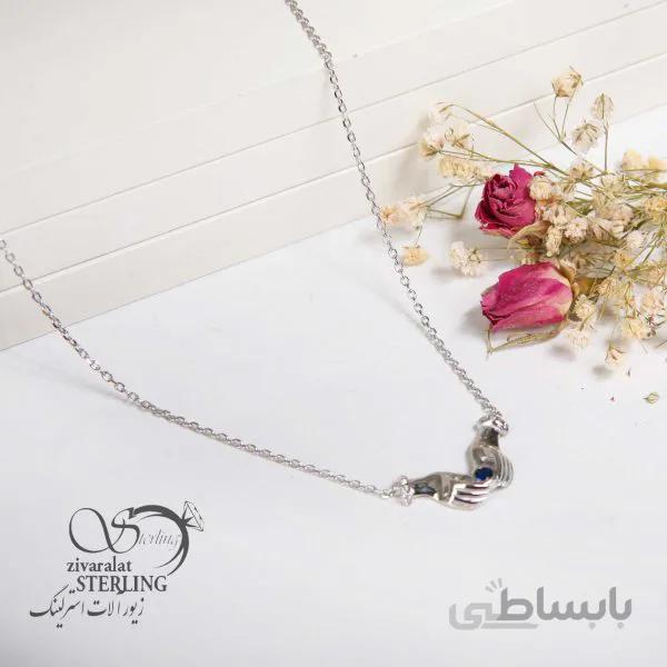 گردنبند نقره زنانه طرح دست دلبر آبی