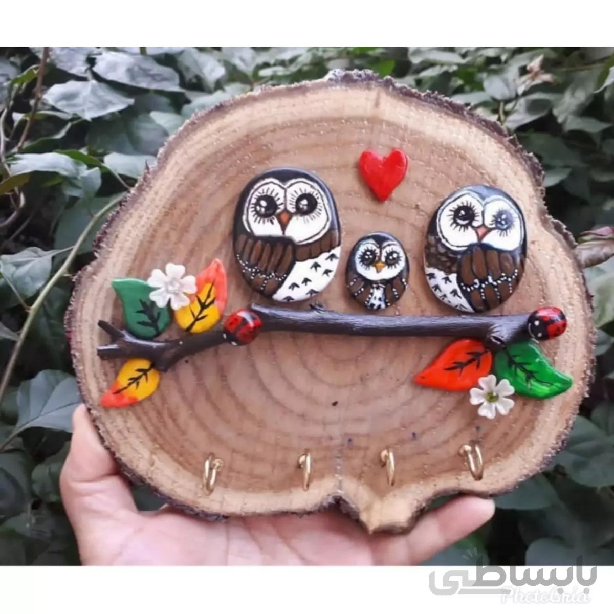 جاکلیدی دیوارکوب چوبی خانواده جغد