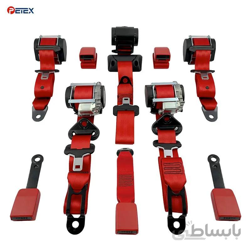 ست کامل کمربند ایمنی پژو ۲۰۷ صندوقدار رنگ قرمز بهمراه ۵ عدد قفل قرمز