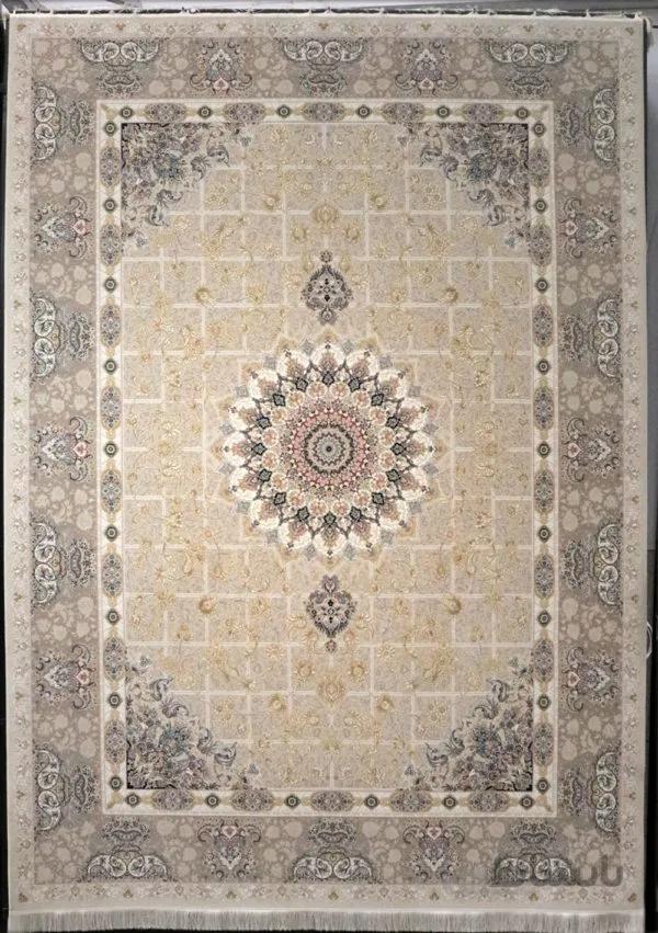 فرش کاشان 1200 شانه طرح پیچک کرم برجسته