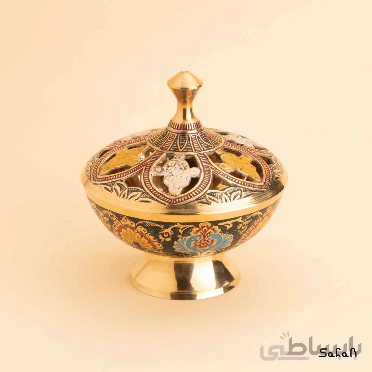 قندان پایه دار برنجی میناکاری مدل آترین رنگ 3