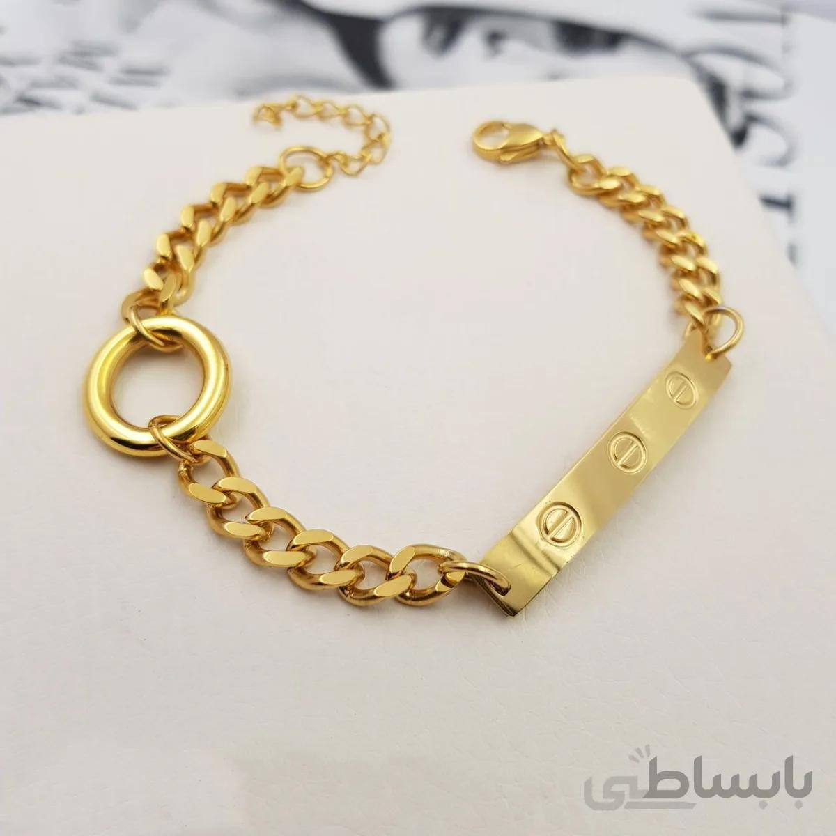 دستبند زنجیری زنانه استیل طرح لاو کارتیر