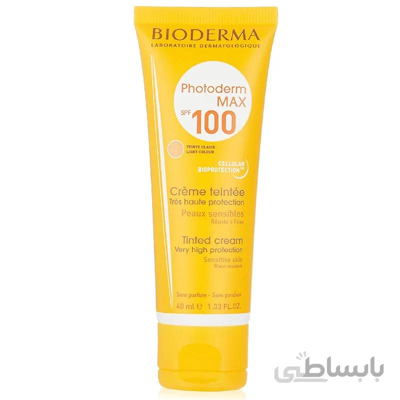 کرم ضدآفتاب رنگی بژ روشن بایودرما پوست نرمال تا خشک Bioderma Photoderm MAX Crème Light Color SPF 100Sunscreen Cream For Dry And Normal Skins