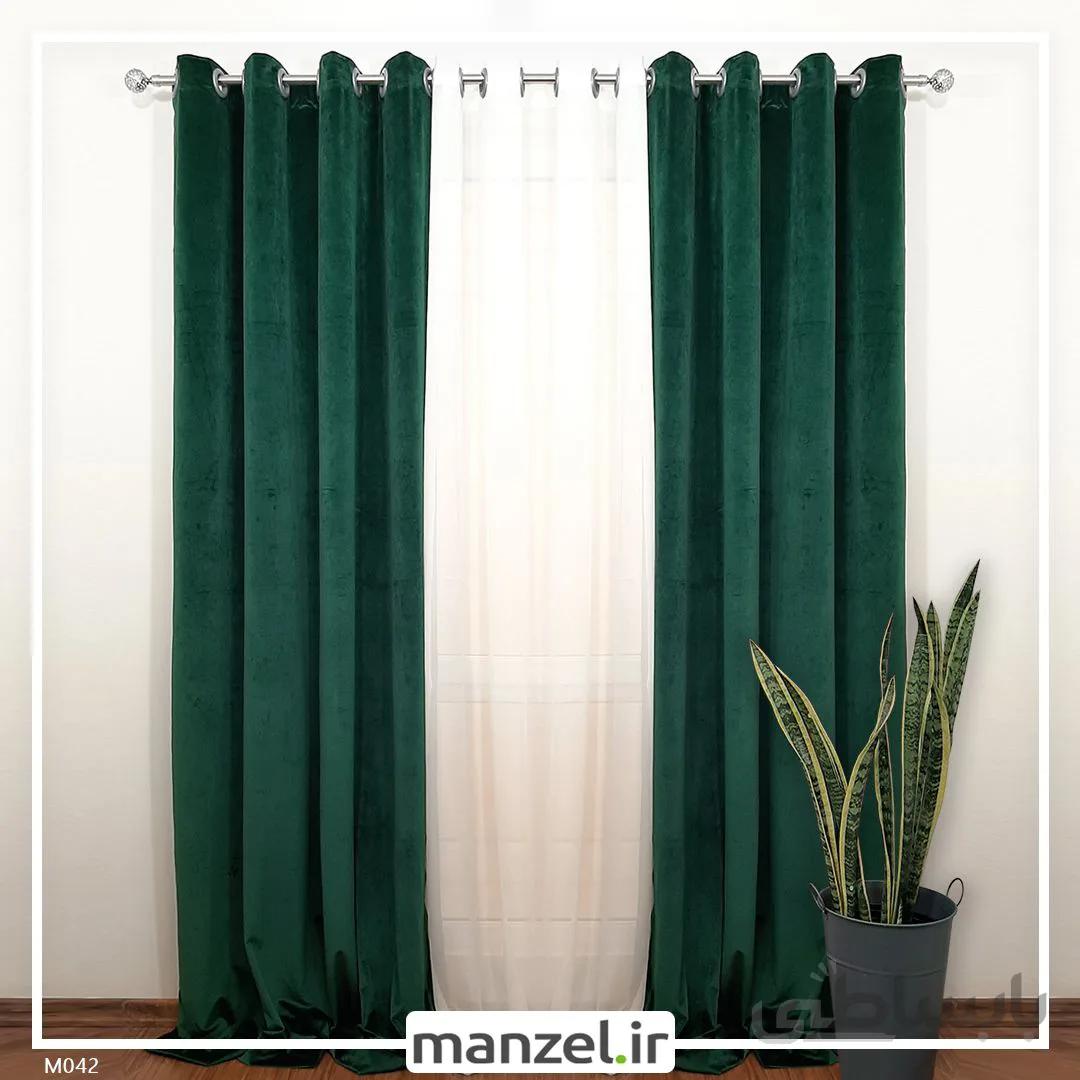 پرده پانچ مخمل ساده سبز تیره کد M042