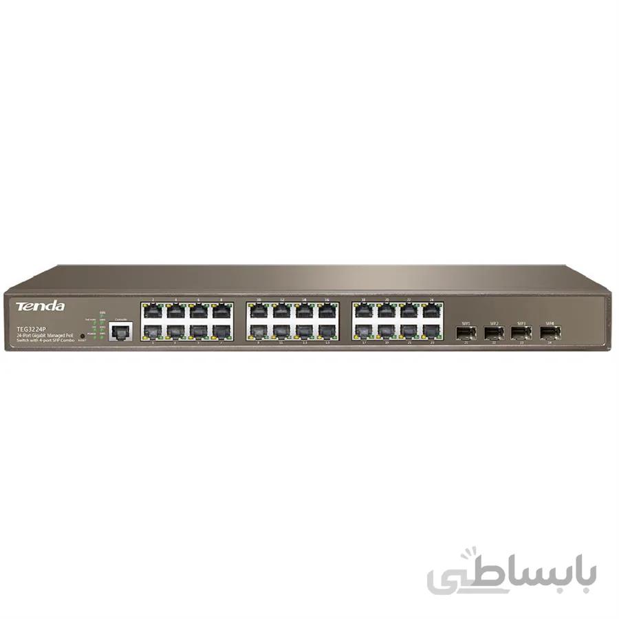 سوئیچ هوشمند ۲۴ پورت تندا مدل تی ای جی ۳۲۲۴ پی ا Tenda TEG3224P 24-Port Gigabit LAN + 4-Port SFP Web Smart Desktop/Rackmount Switch