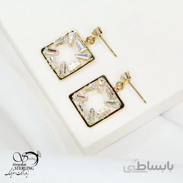 گوشواره زنانه مربعی نگین دار