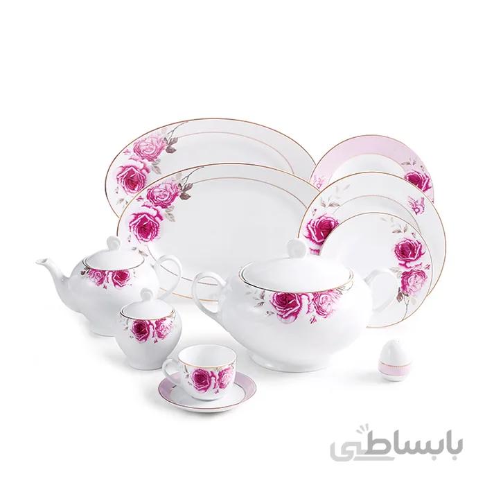 سرویس 102 پارچه چینی زرین ایران سری ایتالیا اف مدل Rose Flower درجه عالی
