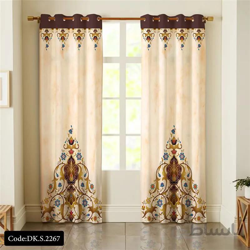 پرده پانچی (هازان و مخمل)کد DK.S.2267 طرح ایرانی و سنتی اسلیمی نقوش گلدار