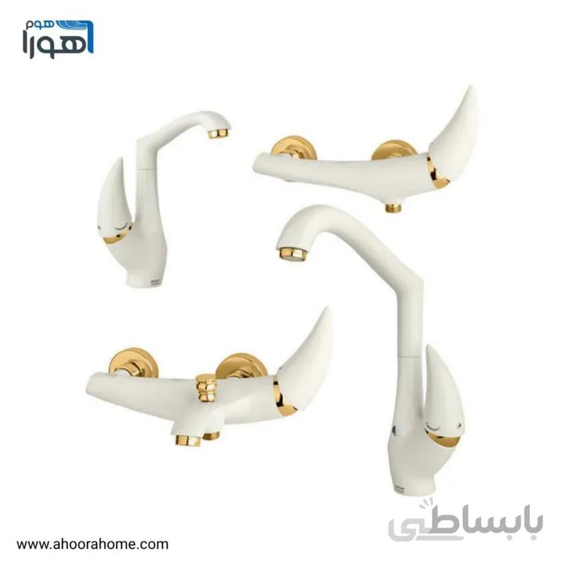 ست شیرآلات راسان مدل هیپو سفیدطلایی RASAN