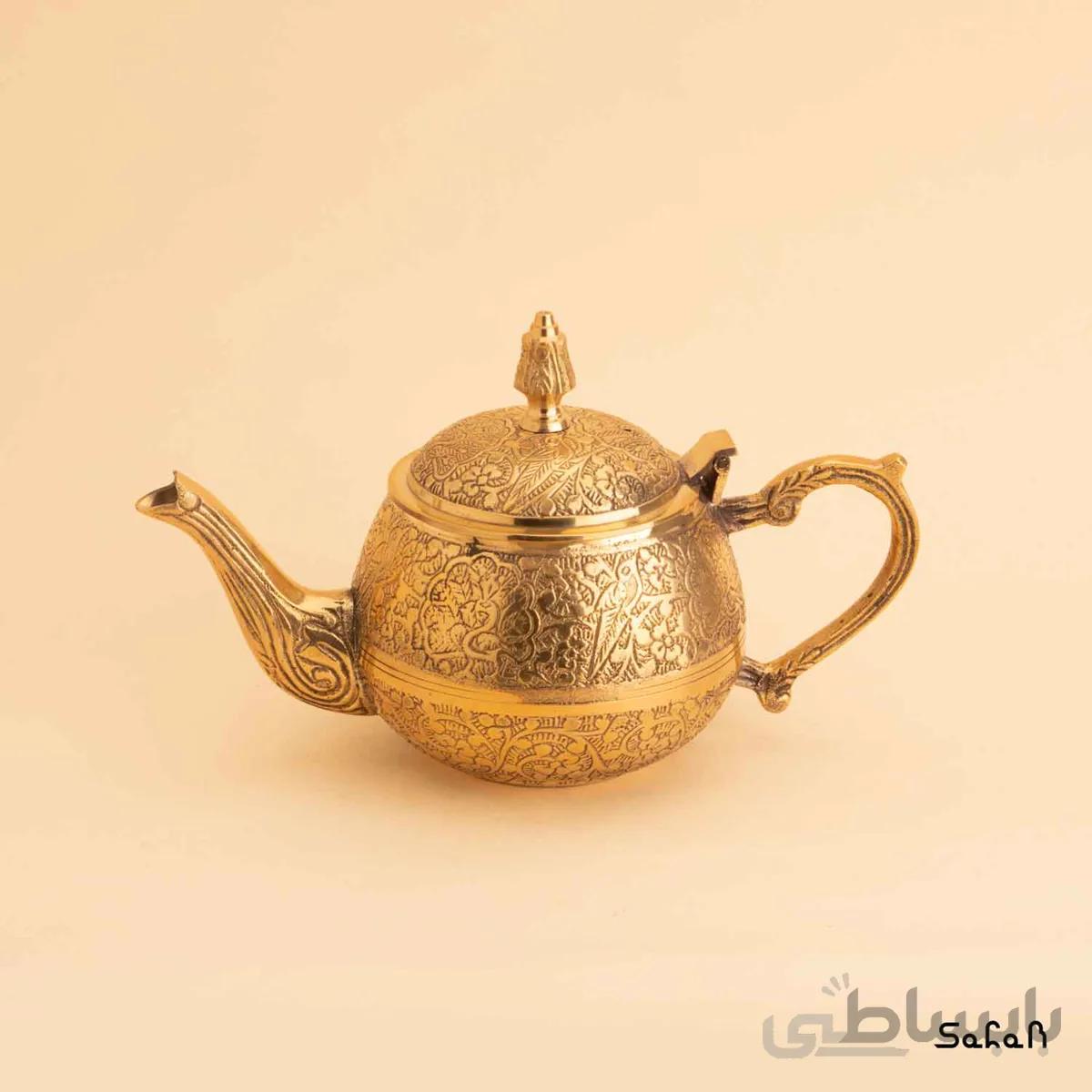 قوری برنجی طلایی طرح طاووس مدل طیلا سایز 1