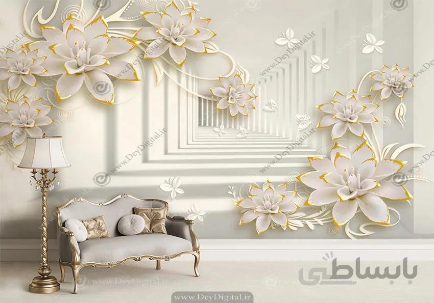 پوستر دیواری پشت تلویزیون گل سه بعدی ba-2413