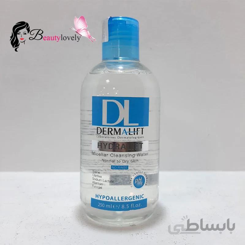 محلول پاک کننده میسلار مناسب پوستهای خشک هیدرالیفت 250میل درمالیفت ا Dermalift Hydralift Hypoallergenic Micellar Cleansing Water For Dry Skin 250ml کد 329703