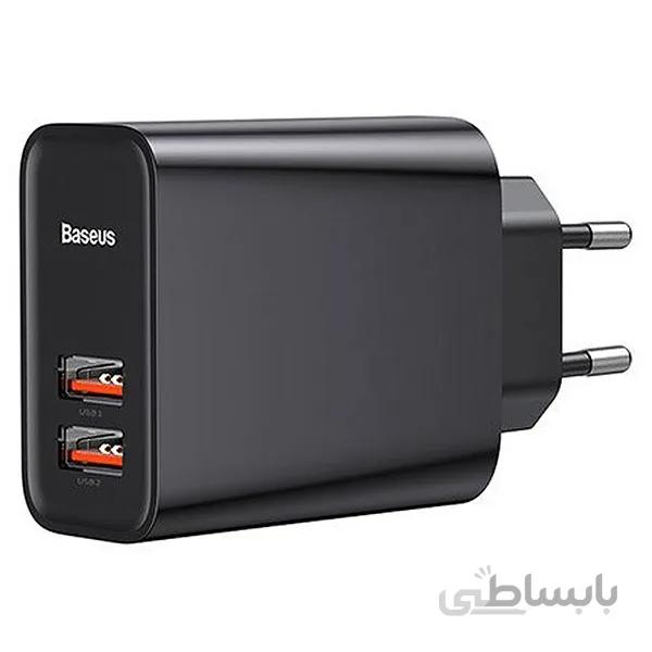 شارژر دیواری دو پورت 30 وات بیسوس مدل Baseus CCFS-E01 ا CCFS-E01 Speed Dual QC3.0 Quick Charger برند Baseus