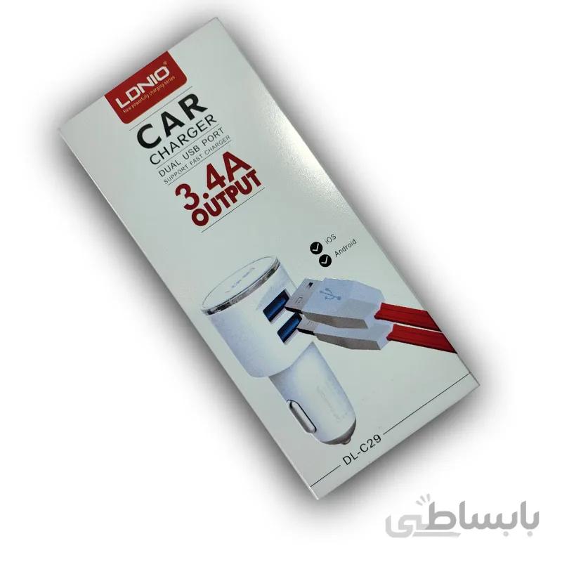 شارژر فندکی الدینیو مدل DL-C29 همراه با کابل لایتنینگ