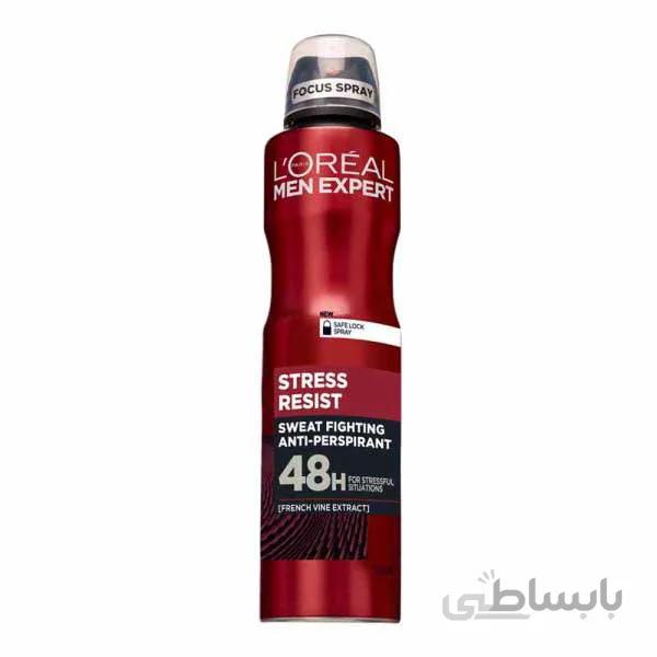 اسپری ضد تعریق مردانه سری من اکسپرت مدل استریس رسیست لورآل حجم 250 میل ا Men's Antiperspirant Spray Series Men Expert Stress Resist Model Loreal