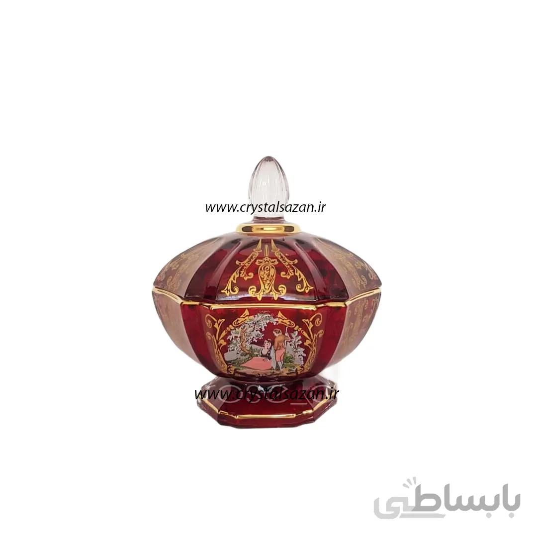 قندان کریستال سازان مدل پیزا طرح رومنس زرشکی کد cs1253 2