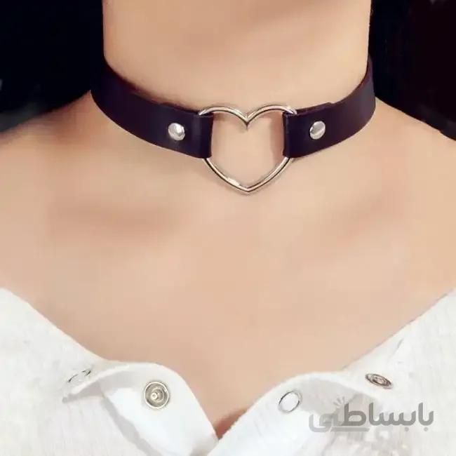 گردنبند چوکر مشکی چرمی مدل قلبی