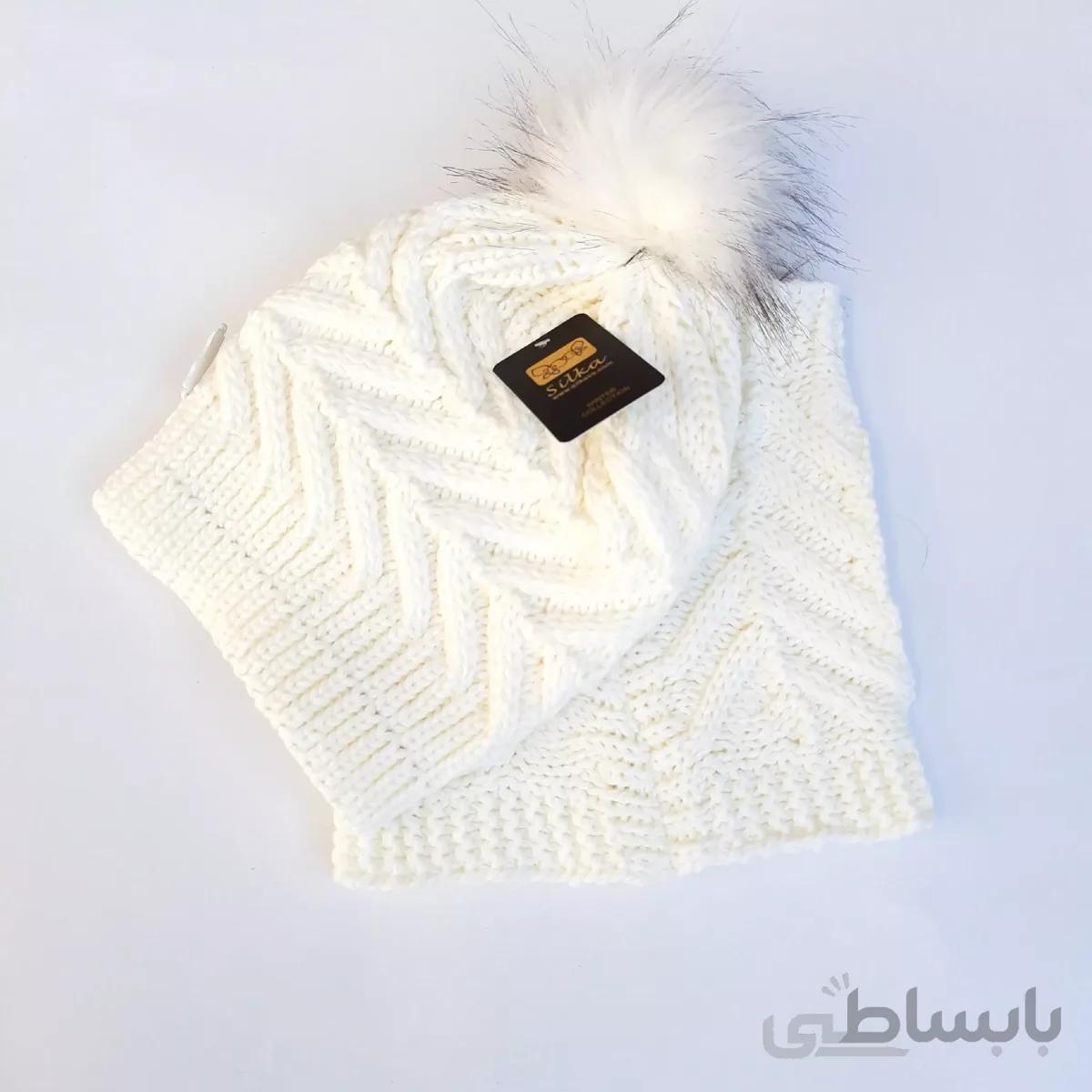 کلاه و شال بافت پوم دار گرم بچه گانه 2 ساله تا 6..7 ساله