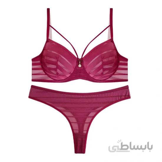 ست لباس زیر زنانه نخی فنردار اناری برند نوشه پوش کد 72001