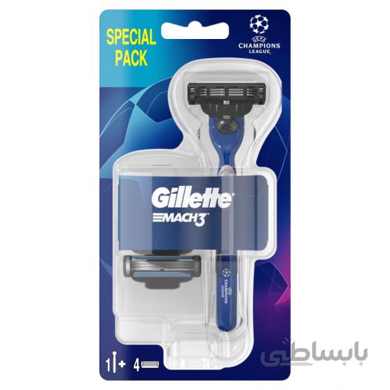 پک دسته و یدک ژیلت Gillette Mach 3 سه لبه حاوی دسته و 4 عدد یدک