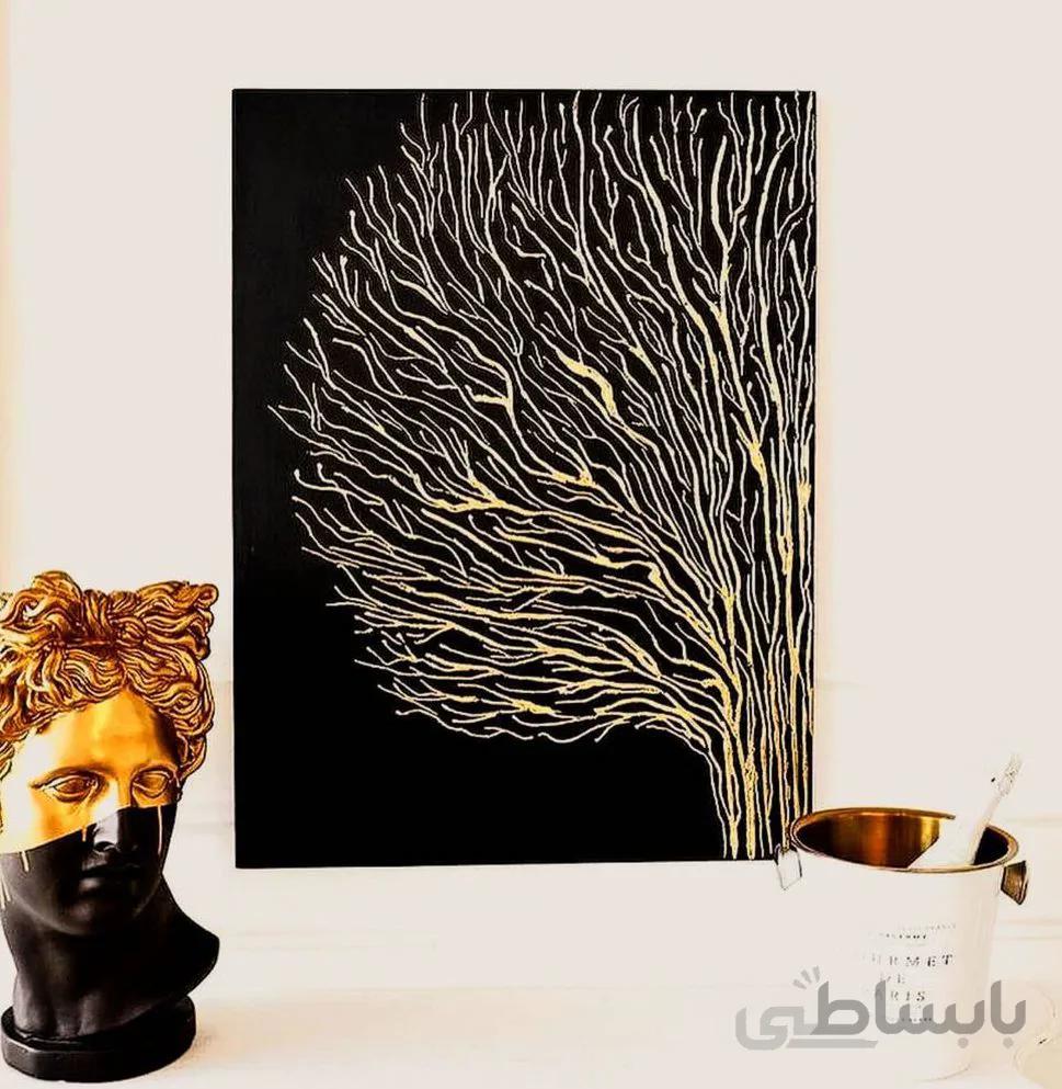 تابلو درخت برجسته کارشده با تکسچر و ورق طلا