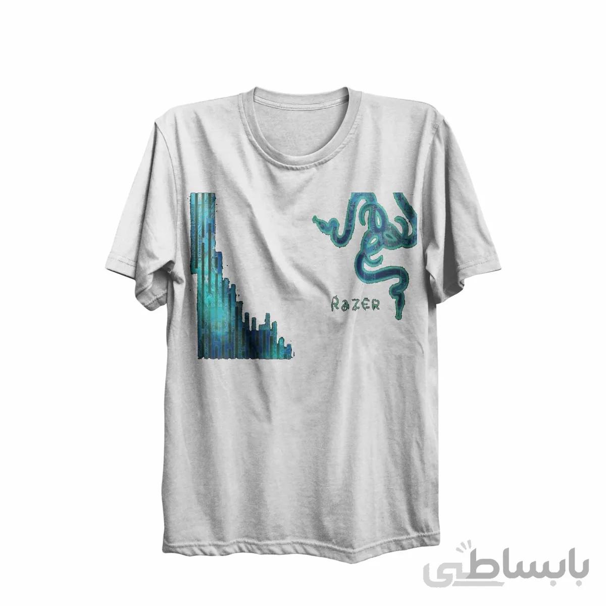 تیشرت یقه گرد سفید طرح ریزر Razer