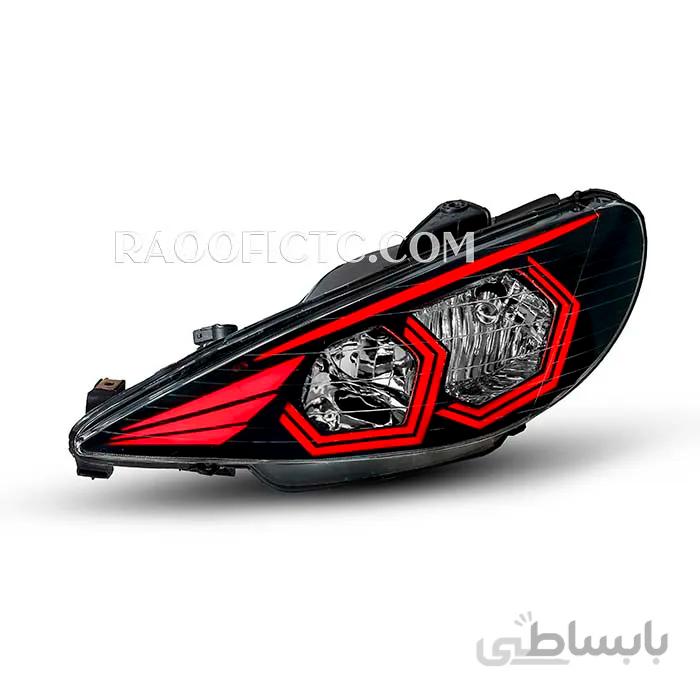 چراغ جلو پژو ۲۰۶ طرح هگزا قرمز