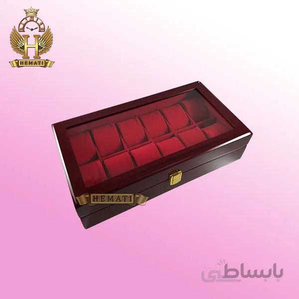 جعبه ساعت لوکس کلکسیونی چوبی ۱۲تایی رنگ قرمز box12101