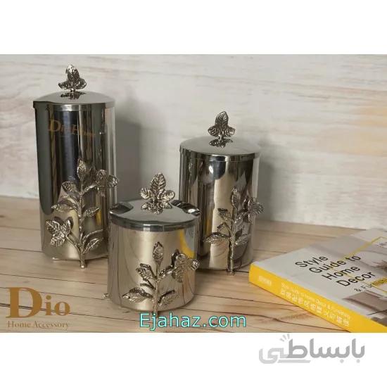 پاسماوری 3 پارچه استیل برگ نقره ای دیو