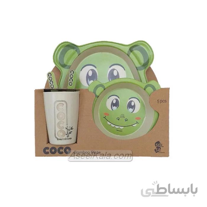 ست ظرف غذای ۵تیکه کودک بامبو کوکو COCO BAMBOO طرح اژدها سبز