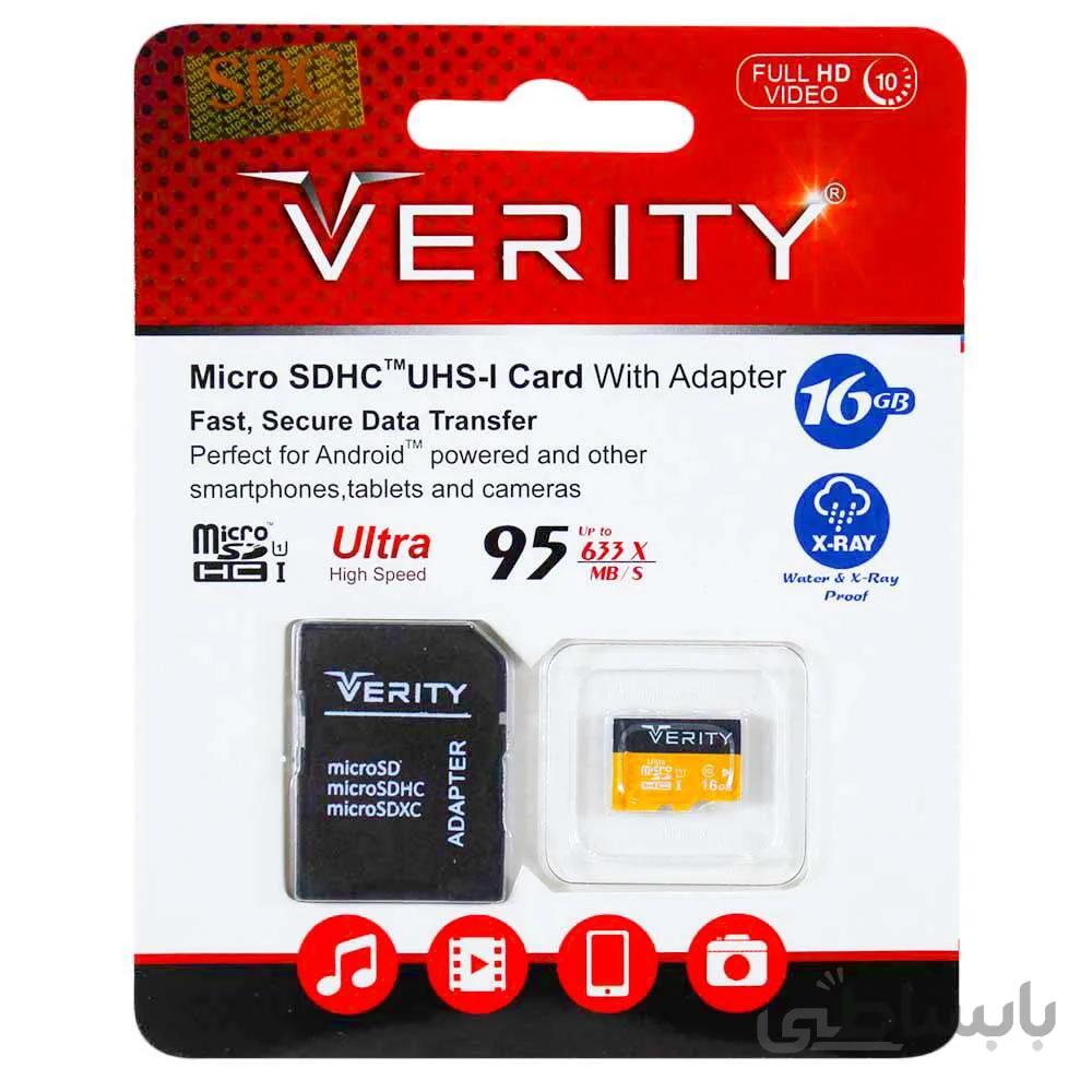 مموری کارت‌ microSD وریتی کلاس ۱۰ U1 سرعت ۹۵MBps ظرفیت ۱۶ گیگابایت