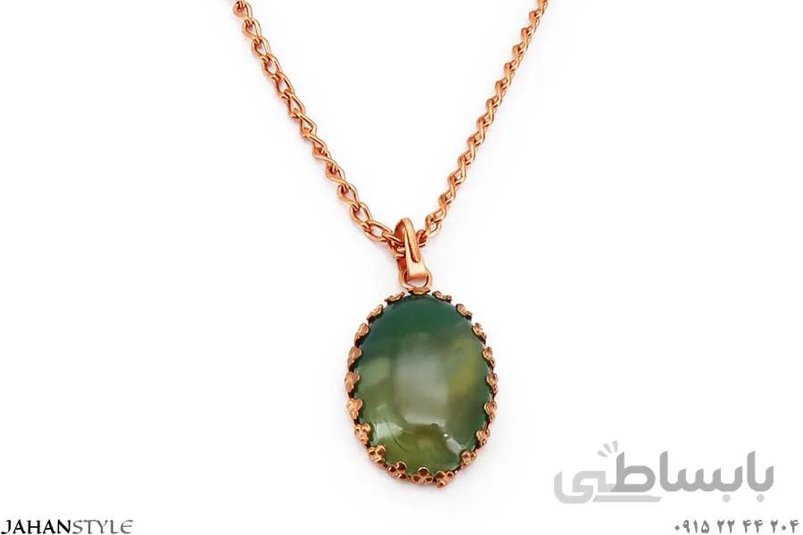 گردنبند مسی دخترانه نگین سبز