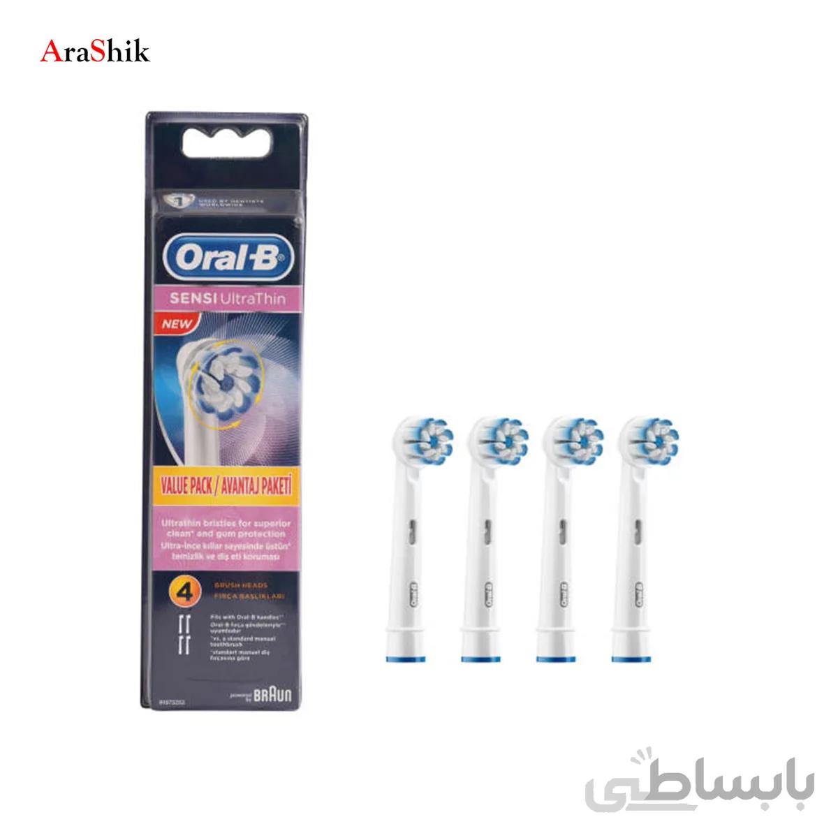 سری یدک مسواک برقی اورال-بی 4 تایی مدل sensi ultra thin ا Oral-B electric toothbrush spare brush, sensi ultra thin model, 4 pices