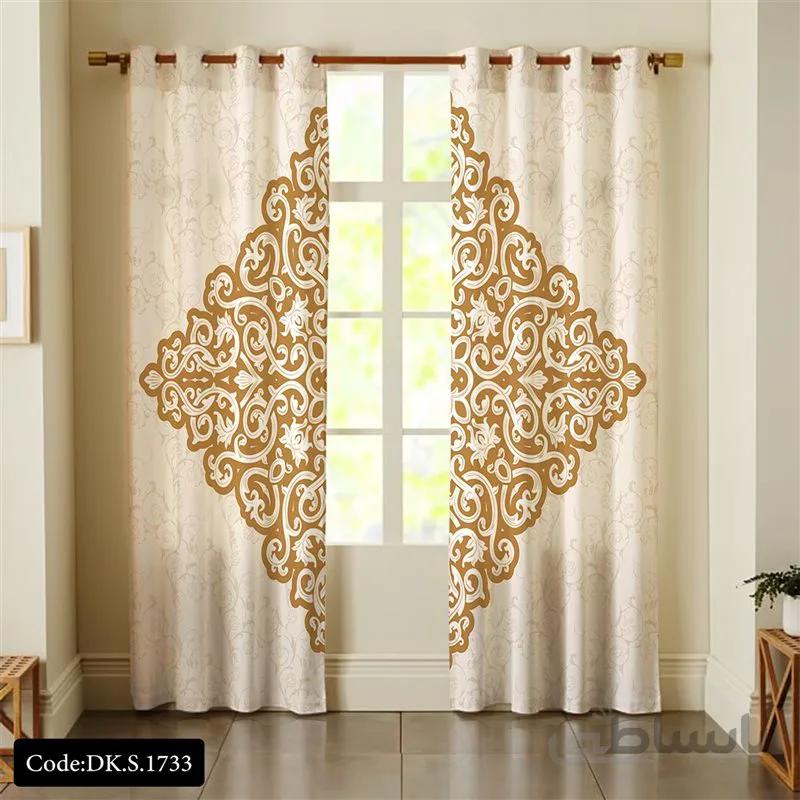 پرده پانچی (هازان و مخمل)کد DK.S.1733 طرح ایرانی و سنتی اسلیمی قرینه