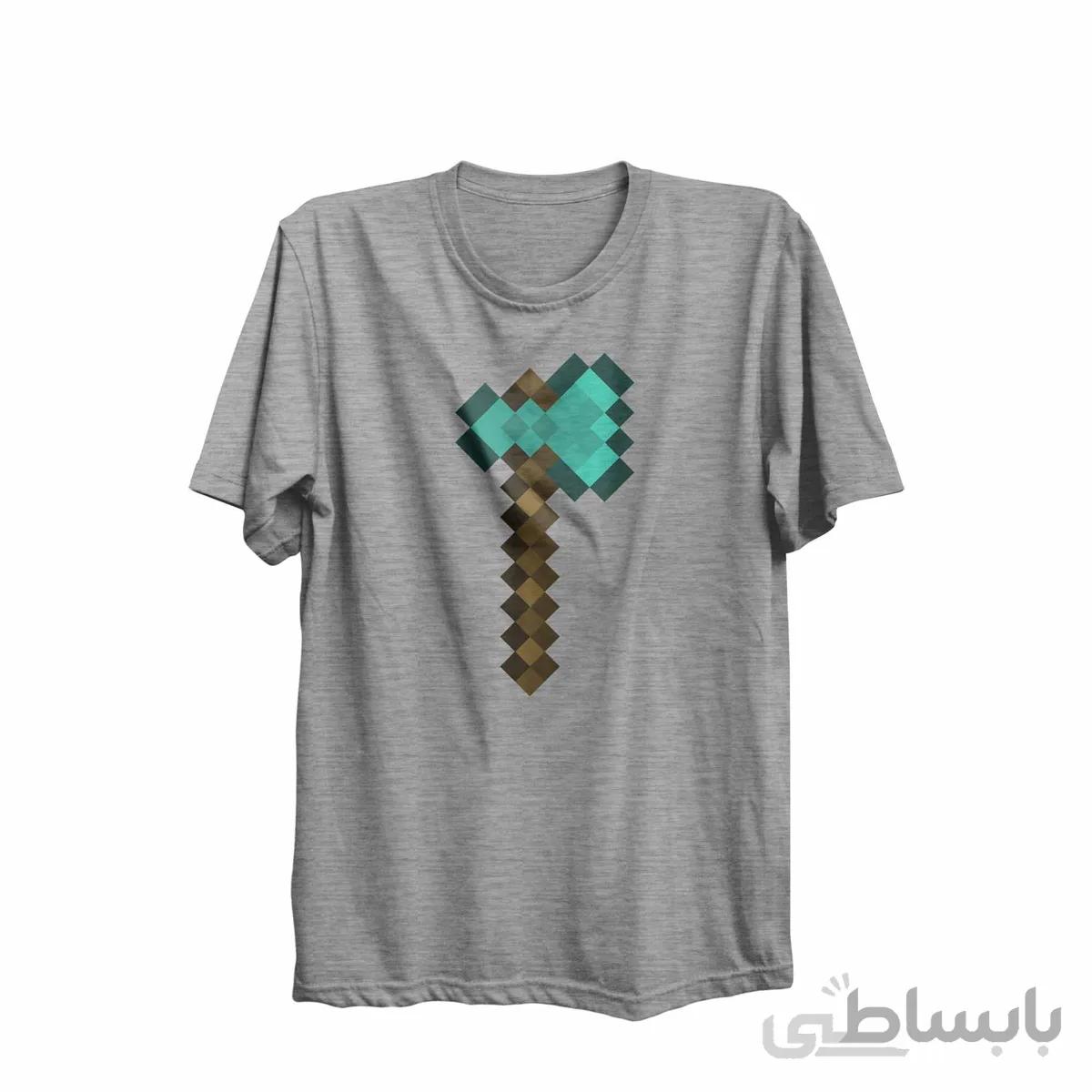 تیشرت یقه گردخاکستری طرح بازی ماینکرافت Minecraft کد KCT10464