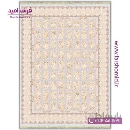 فرش ماشینی 1000 شانه 8 رنگ برجسته طرح 102307 خشتی کرم طلایی آرشام