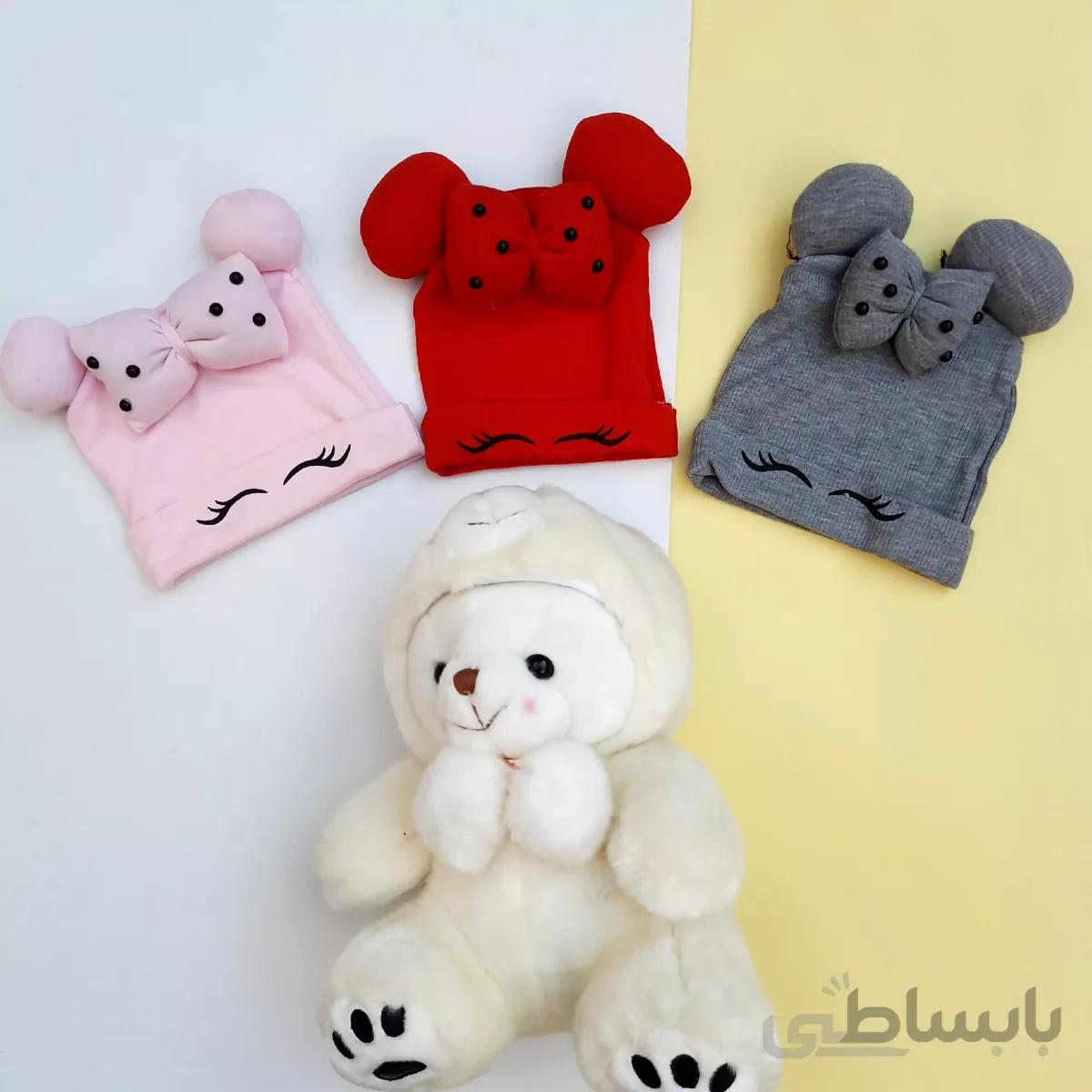 کلاه پاییزه دخترانه پاپیون دار طرح چشمک 6 ماهه تا 3 ساله