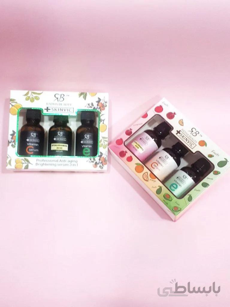 ست تخصصی3عددی سرم صورت ویتامینC،E وهیااورانیک اسید RADHA BEAUTY