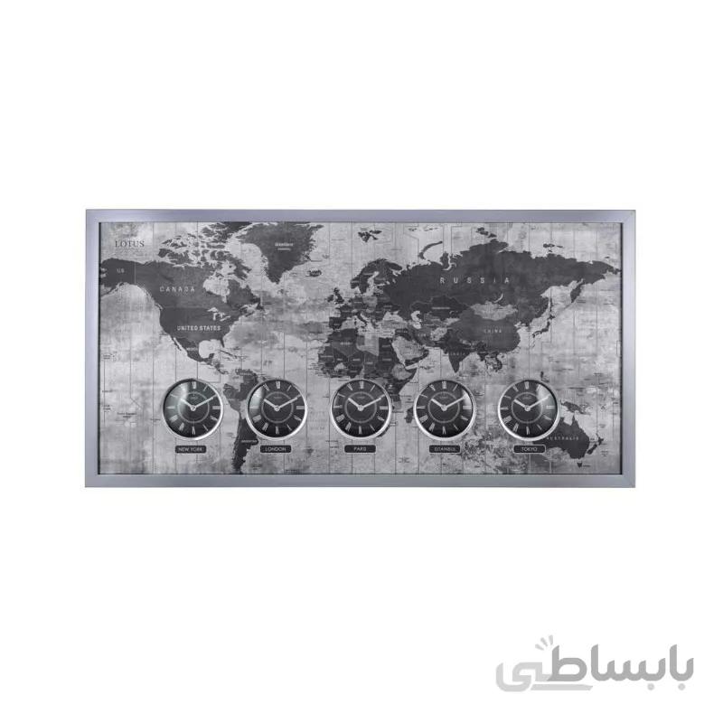 ساعت دیواری چوبی چند زمانه لوتوس مدل 90902 سیلور