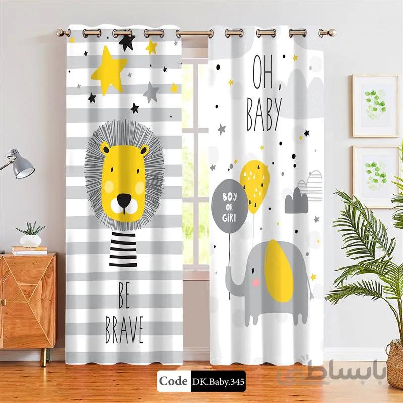 پرده پانچی (هازان و مخمل)کد DK.Baby.345 طرح نوزاد شیر شجاع