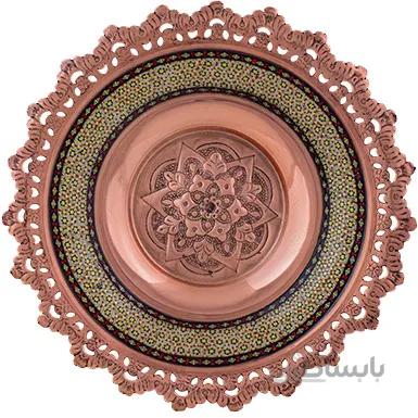 بشقاب مسی خاتم کاری اثر آقاجانی ارتفاع 23 سانتی متر کد C-493