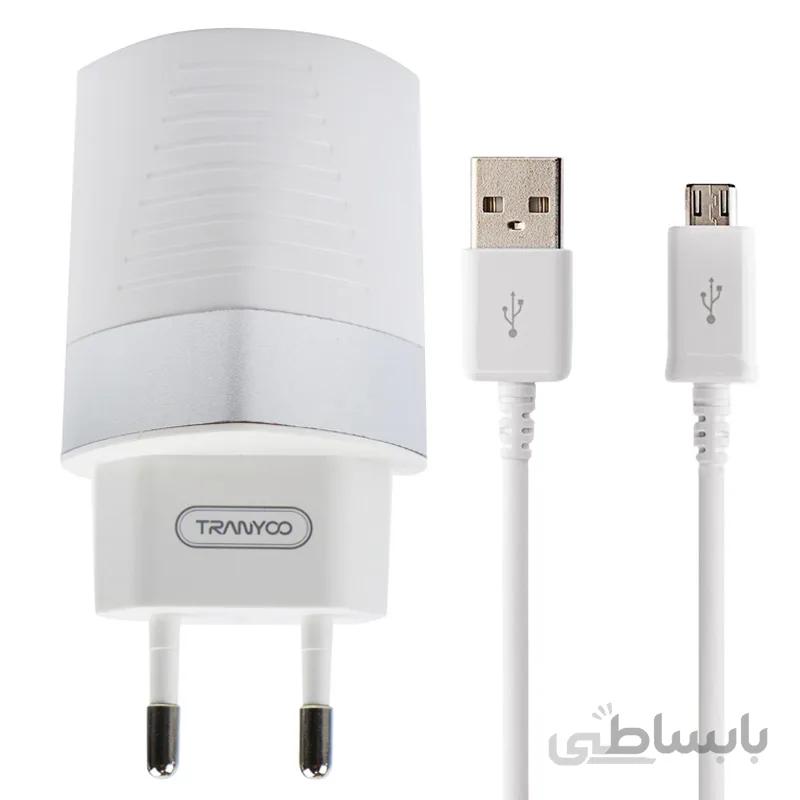 شارژر دیواری Tranyoo V12 + کابل میکرو یو اس بی ا Tranyoo V12 Wall Charger + MicroUSB Cable