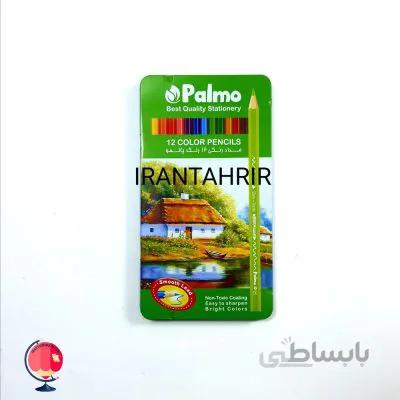 مداد رنگی 12 رنگ پالمو جعبه فلز palmo سبز