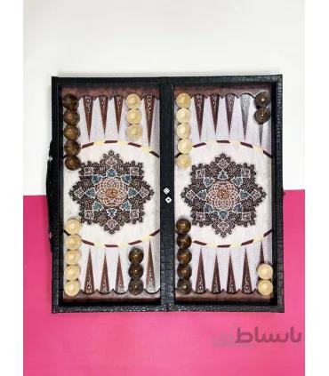 تخته نرد چرمی پوست ماری طرح تذهیب و صدف