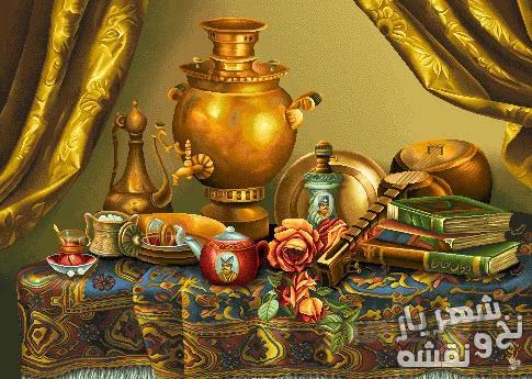 خرید نخ و نقشه تابلو فرش طرح سماور کد j-164
