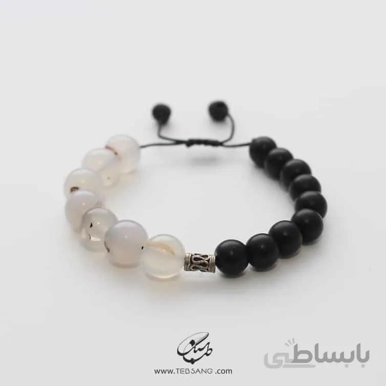 دستبند زنانه سنگ عقیق سفید و اُنیکس (عقیق سیاه)