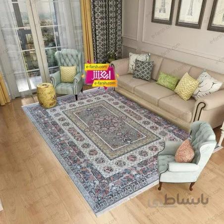 فرش ماشینی نگین مشهد طرح 1215 طوسی گل برجسته