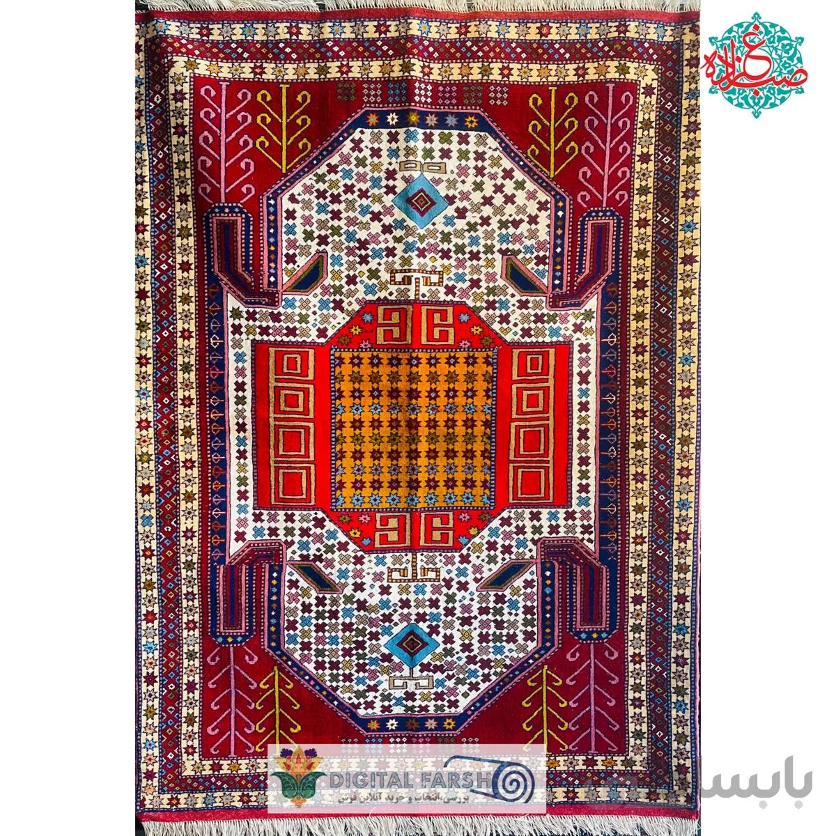 فرش دستبافت خراسان جرگلان چله ابریشم کف ابریشم نقشه ستاره ای