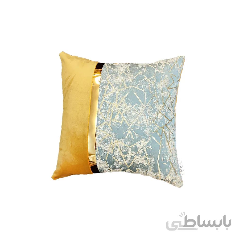 کوسن ترکیبی چرم و مخمل مدل یاسمن رنگ خردلی