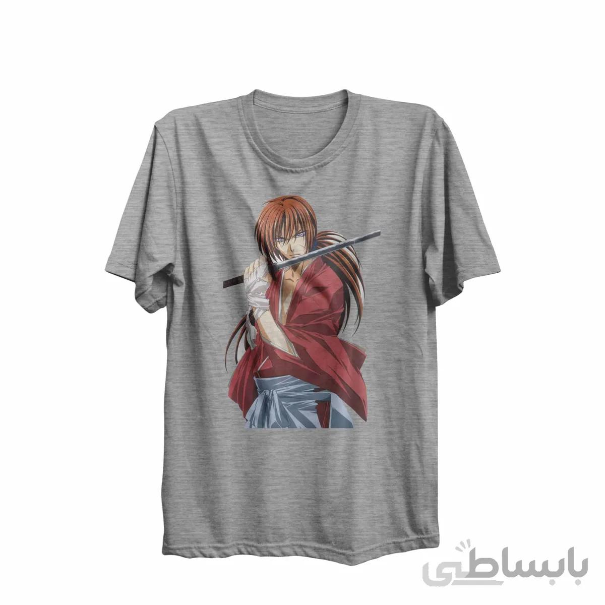 تیشرت یقه گردخاکستری طرح انیمه رورونی کنشین Rurouni Kenshin کد KCT10458